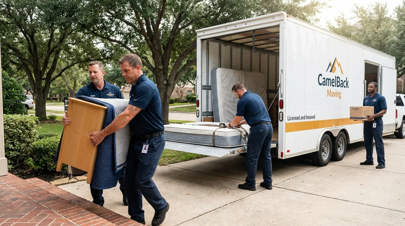 Crew loading residential truck for cross-state move from Evergreen, CO